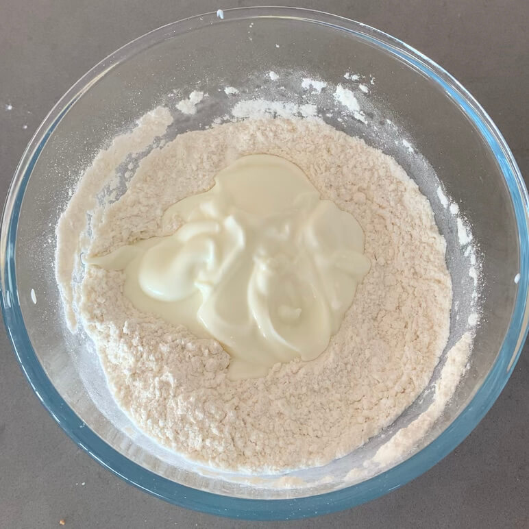 Flour in a glass bowl