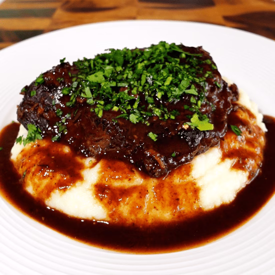 overnight 17 hour slow cooked beef cheek with red wine and thyme